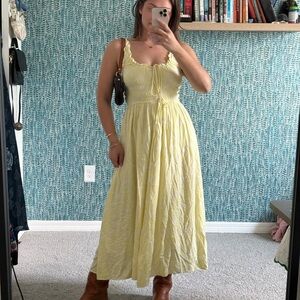 Araminta James Yellow Sleeveless Smocked Midi Dress